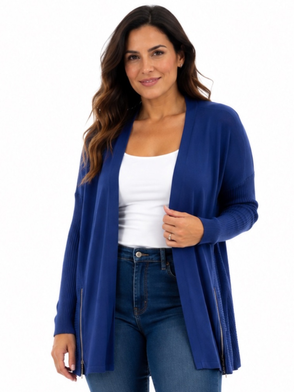 Worthington Blue Open Front Long Cardigan Side Zip Women’s- Size L